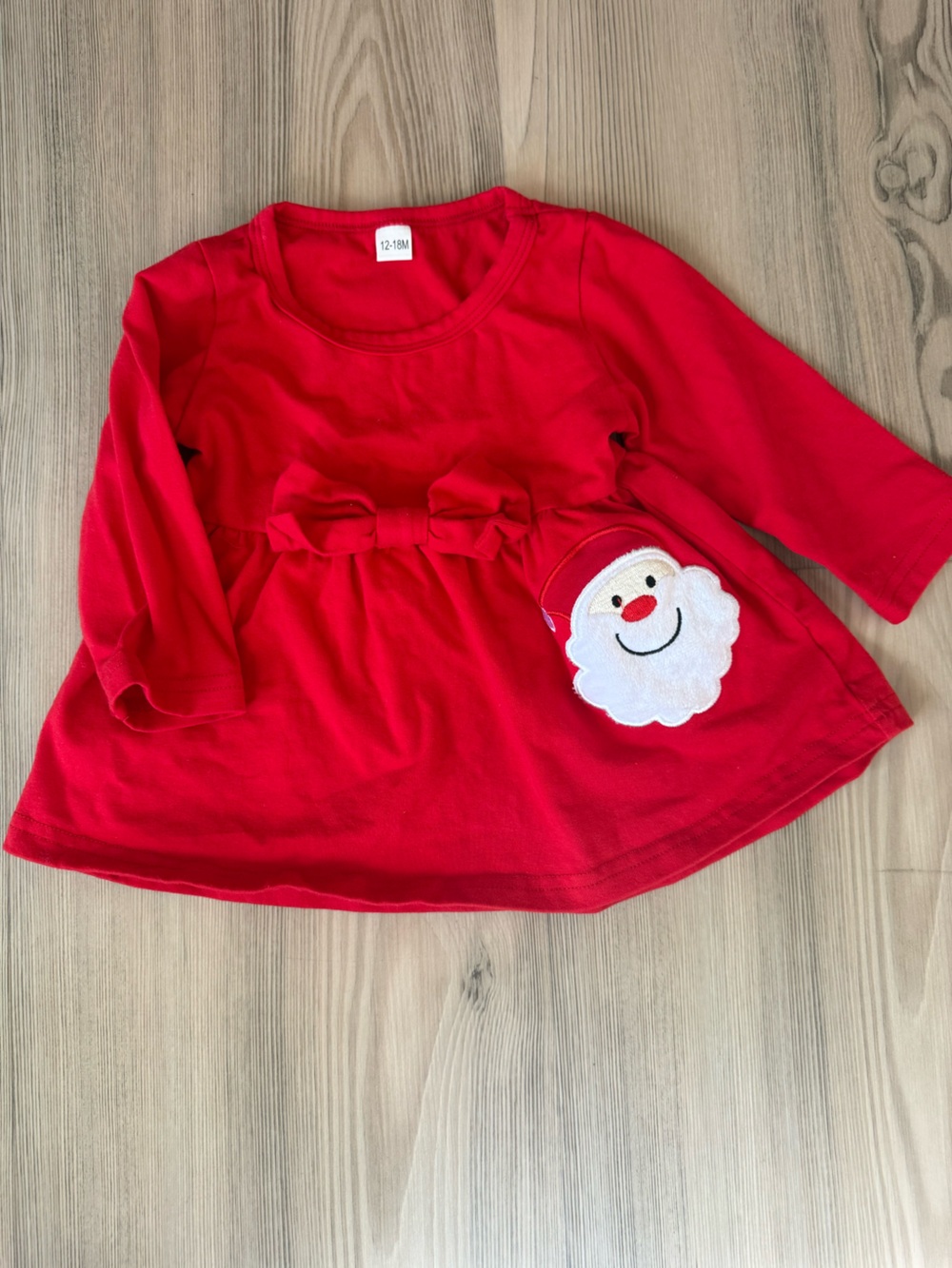 Kids Red Holiday Bow Dress with Santa Applique